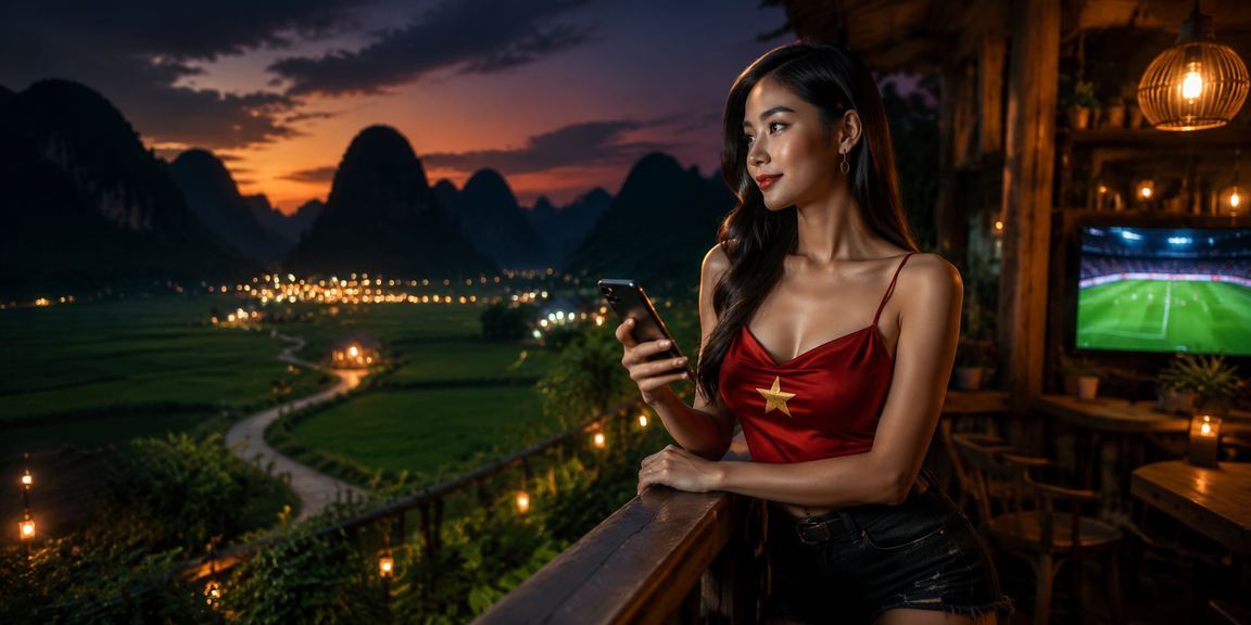 Khung cảnh Ninh Bình với người hâm mộ bóng đá thưởng thức cà phê và theo dõi kết quả cược trực tuyến